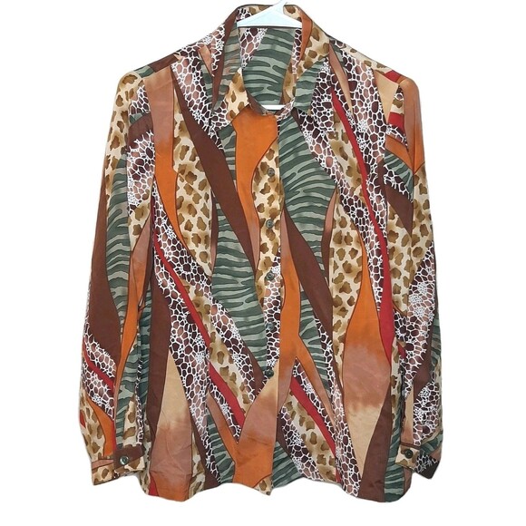 Silk King Tops - Vintage NEW Silk King Shirt Multicolor Women L Button Up 100% Silk Animal Print